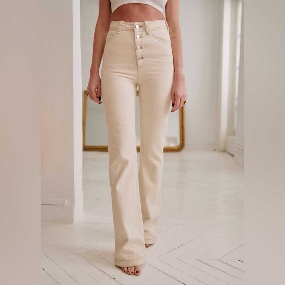 Sezane Justin Trousers Mottled Ecru 36 4 NWT